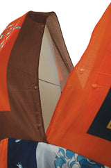 c.1972 LaVetta Plunging Front and Back Silk Scarf Print Caftan Dress