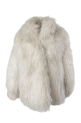 Original 1970s Fluffy Cream Ivory w Pink Undertones Mongolian Sheepskin Jacket