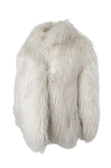 Original 1970s Fluffy Cream Ivory w Pink Undertones Mongolian Sheepskin Jacket
