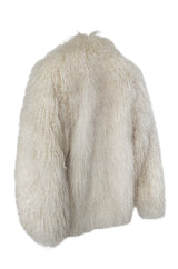 Original 1970s Fluffy Cream Ivory w Pink Undertones Mongolian Sheepskin Jacket