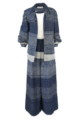 1970s Albert Capraro Three Piece Graphic Jersey Pant, Top & Jacket Set