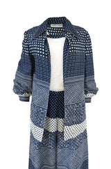 1970s Albert Capraro Three Piece Graphic Jersey Pant, Top & Jacket Set