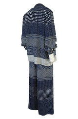 1970s Albert Capraro Three Piece Graphic Jersey Pant, Top & Jacket Set