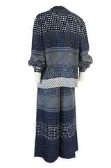 1970s Albert Capraro Three Piece Graphic Jersey Pant, Top & Jacket Set