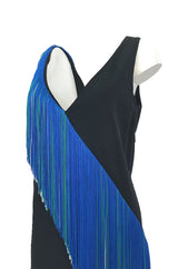 Spring 2016 Christopher Kane Runway Blue Fringe on Black Mini Dress