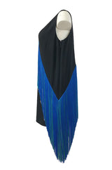 Spring 2016 Christopher Kane Runway Blue Fringe on Black Mini Dress