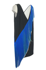 Spring 2016 Christopher Kane Runway Blue Fringe on Black Mini Dress
