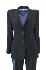 Spring 1998 Alexander McQueen 'Untitled' Collection Blue Detailed Pinstripe Suit