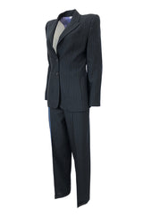 Spring 1998 Alexander McQueen 'Untitled' Collection Blue Detailed Pinstripe Suit