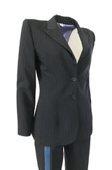 Spring 1998 Alexander McQueen 'Untitled' Collection Blue Detailed Pinstripe Suit