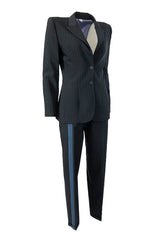 Spring 1998 Alexander McQueen 'Untitled' Collection Blue Detailed Pinstripe Suit