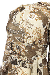 c.1976 Bill Blass Couture Metallic Gold Lurex Knit Dress w Feather Cuffs