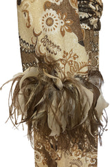 c.1976 Bill Blass Couture Metallic Gold Lurex Knit Dress w Feather Cuffs