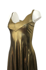 1980s Nina Ricci Liquid Gold Stretch Lame Jersey Dance Dress