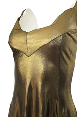 1980s Nina Ricci Liquid Gold Stretch Lame Jersey Dance Dress