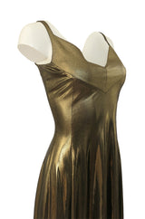 1980s Nina Ricci Liquid Gold Stretch Lame Jersey Dance Dress