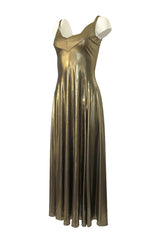 1980s Nina Ricci Liquid Gold Stretch Lame Jersey Dance Dress