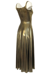 1980s Nina Ricci Liquid Gold Stretch Lame Jersey Dance Dress
