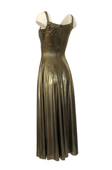 1980s Nina Ricci Liquid Gold Stretch Lame Jersey Dance Dress