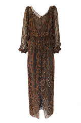 1980s Oscar de la Renta Copper & Metallic Fused Velvet & Silk Chiffon Dress