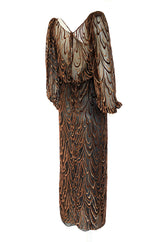 1980s Oscar de la Renta Copper & Metallic Fused Velvet & Silk Chiffon Dress