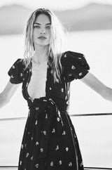 Iconic c.1969 Ossie Clark 'Bridget' Black Crepe Plunge Front Wrap Dress