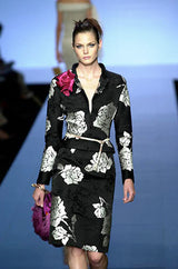 Fall 2000 Valentino Custom Made Haute Couture White Floral Silk Brocade Evening Coat