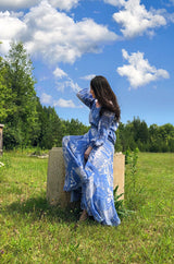 1960s Emilo Pucci Pretty Blue Silk Print Chiffon Top and Skirt Maxi Dress