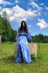 1960s Emilo Pucci Pretty Blue Silk Print Chiffon Top and Skirt Maxi Dress