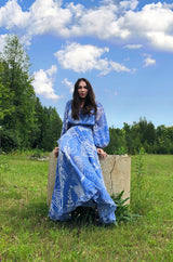 1960s Emilo Pucci Pretty Blue Silk Print Chiffon Top and Skirt Maxi Dress