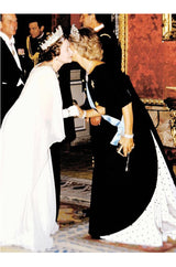 Well Documented Spring 1988 Valentino Haute Couture Silk Dress w Sweeping Dotted Train & Flower