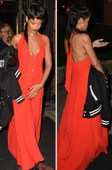 Iconc 1970s Ossie Clark Red Moss Crepe Button Front Halter Dress