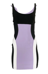Recent Versace Purple Curved Panel w Netted Sides Stretch Bandage Dress