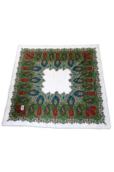 Huge 1970s Yves Saint Laurent Elaborate Print Cotton Scarf w Edging