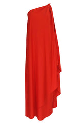 1978 Halston Iconic One Shoulder Red Draped Jersey Halston Dress