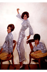 c.1967 Gene Shelly Blue Crystal & Silver Sequin Stretch Knit Dress