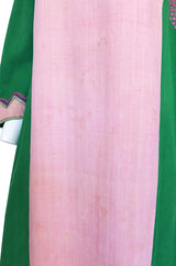 1960s Josefa Pink & Green Hand Embroidered Cotton Caftan Dress