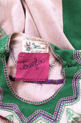 1960s Josefa Pink & Green Hand Embroidered Cotton Caftan Dress
