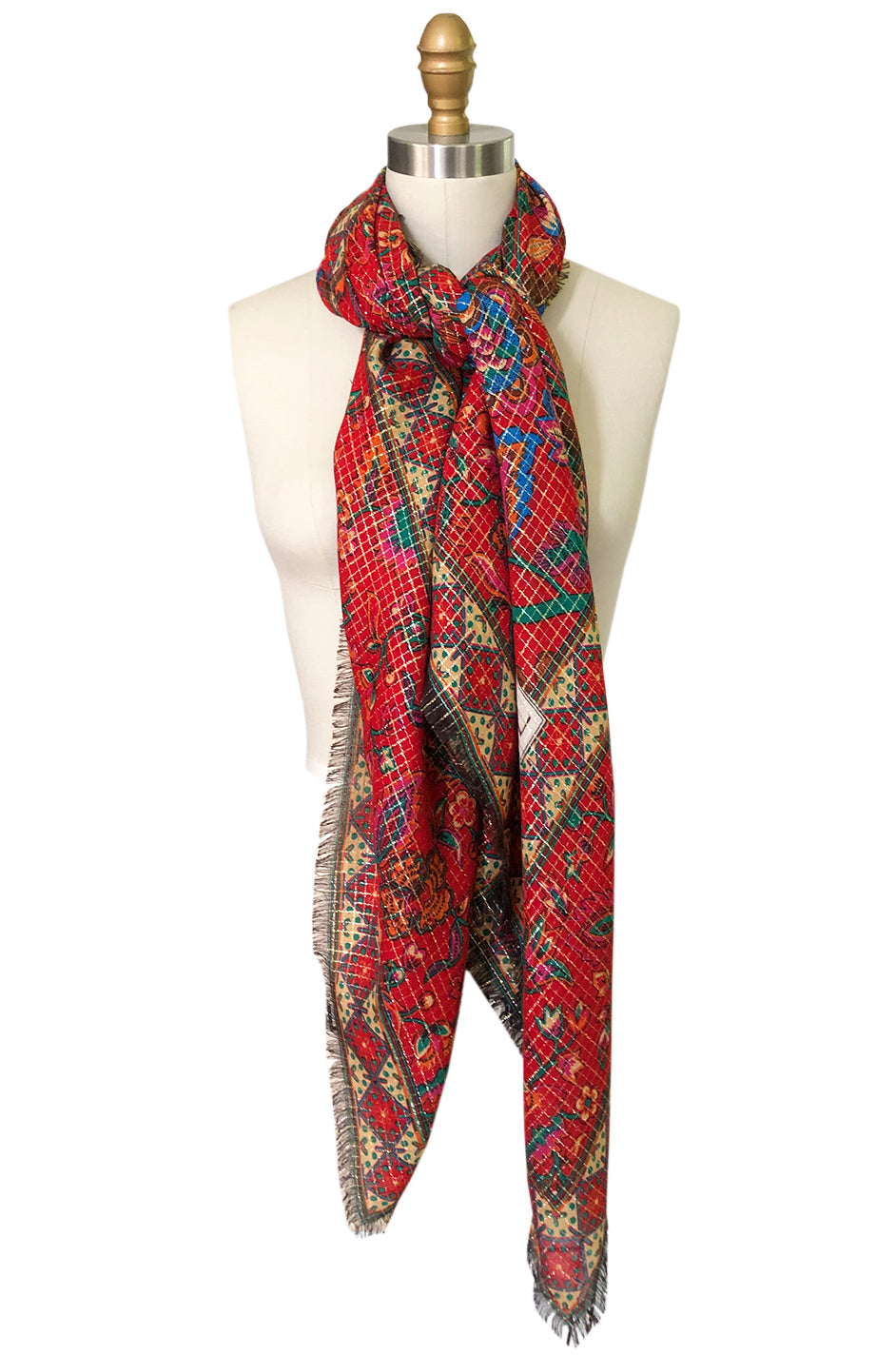 Huge 1970s Yves Saint Laurent Metallic Floral Print Fine Silk Wool
