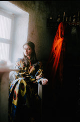 Recent Zazi Handmade Vintage Ikat Silk Blue & Gold Caftan Dress