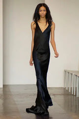 Resort 2008 Nina Ricci by Olivier Theyskens Runway Look 28 Bias Cut Blue & Black Dress w Feather Detailing & Train