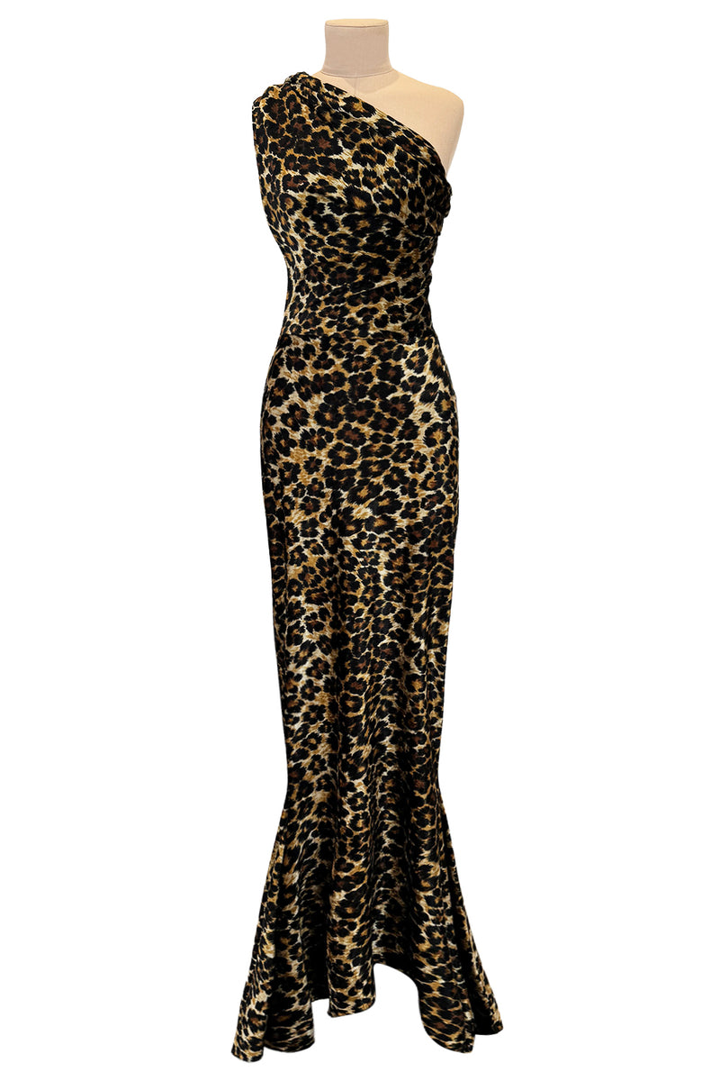 Rare Fall 1989 Patrick Kelly Runway Stretch Velour Leopard Print Dress w Multi-Tie Bodice