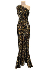 Rare Fall 1989 Patrick Kelly Runway Stretch Velour Leopard Print Dress w Multi-Tie Bodice