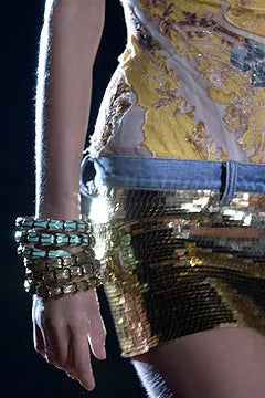 Very Rare Spring 2003 Roberto Cavalli Printed Silk & Net Boned Corset & Red Sequin Mini Skirt Set