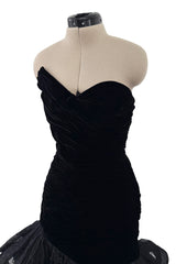 Documented Fall 1987 Emanuel Ungaro Runway Velvet & Lace Mini Dress w Peaked Bodice