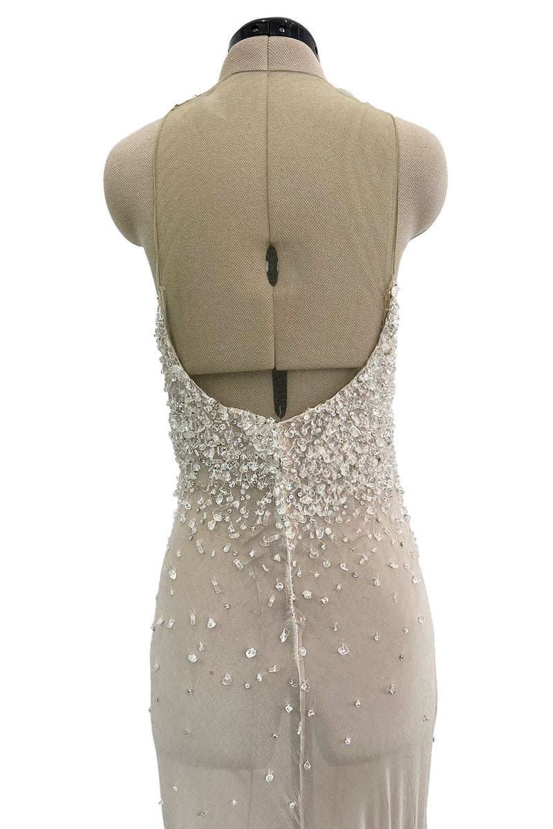 Dreamy 1993 John Anthony Couture Ivory Silk Chiffon Dress w Extensive Beading & Train