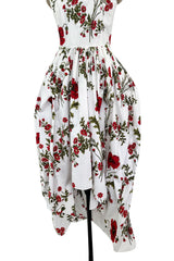 Pretty Spring 2019 Alexander McQueen by Sarah Burton Crisp White Cotton & Red Floral Print Dress