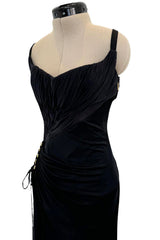 Outstanding Spring 2006 Roberto Cavalli Black Silky Jersey Corset Bodice Dress w Gold Hardware Detailing