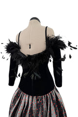 Fall 1982 Hubert de Givenchy Unlabeled Haute Couture Runway Dress w Feathers w Feather Collar