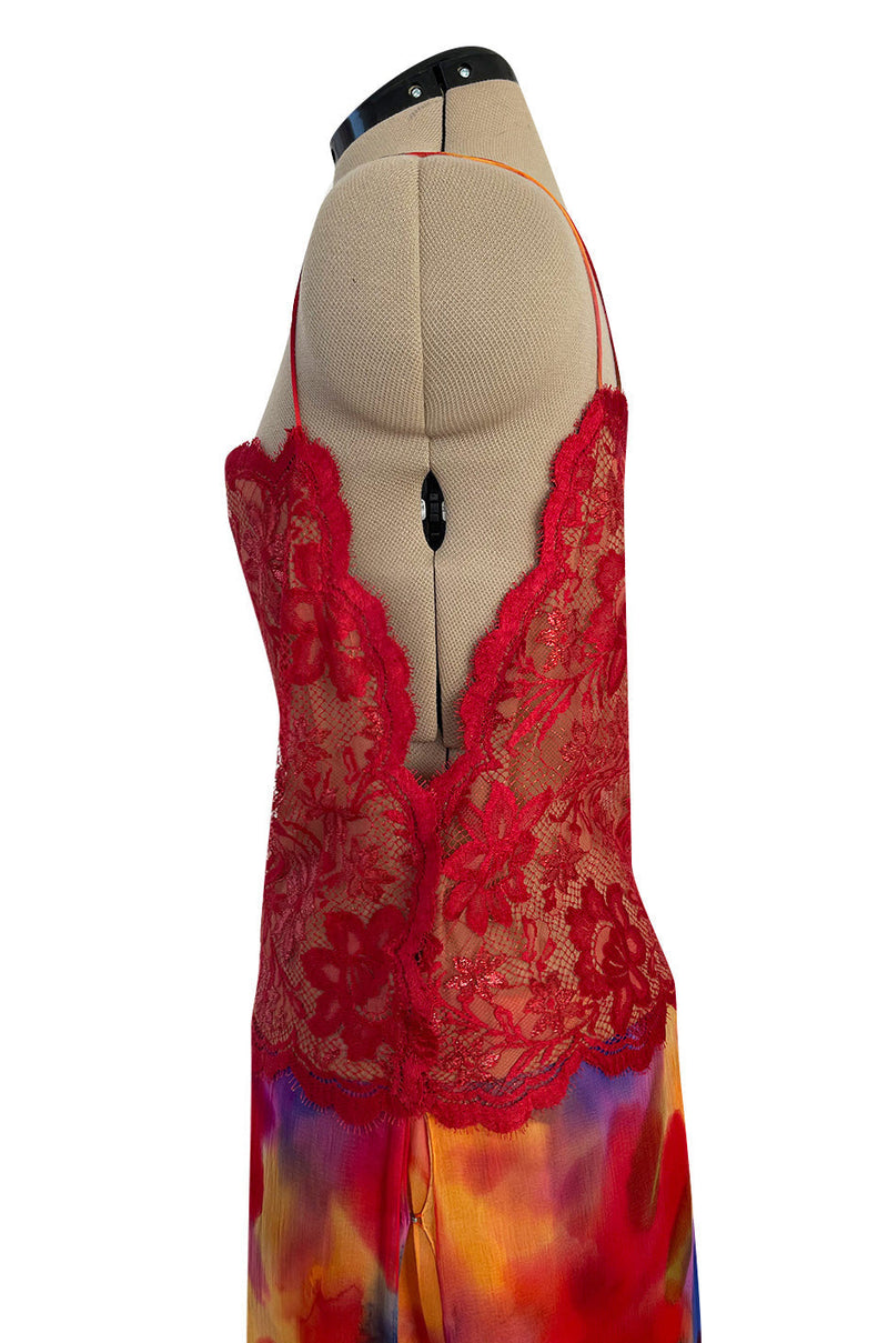 1970s Galanos Couture Silk Chiffon Pant & Over Dress Set w Metallic Lace Detailing